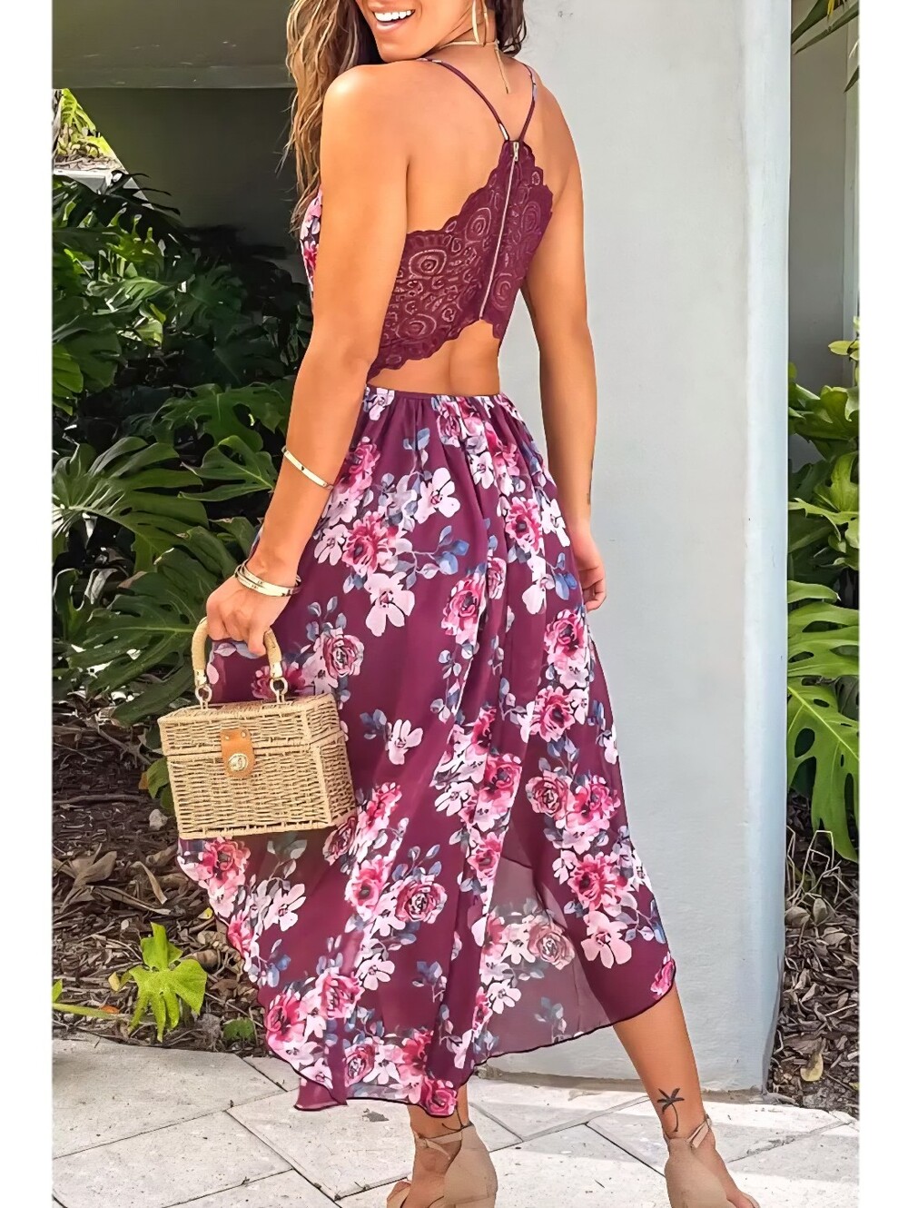 LAST ONE! High-low Floral Dress With Lace Back - Picture 5 of 6